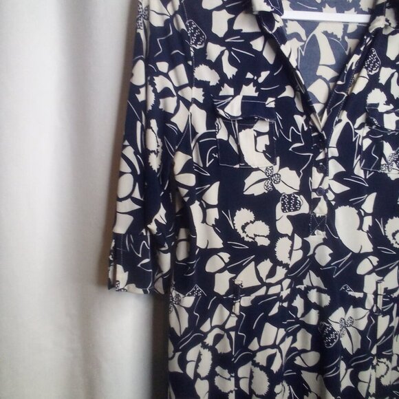 Old Navy Dress L Women Short Sleeve Soft Stretch Floral Blue White - Picture 12 of 16